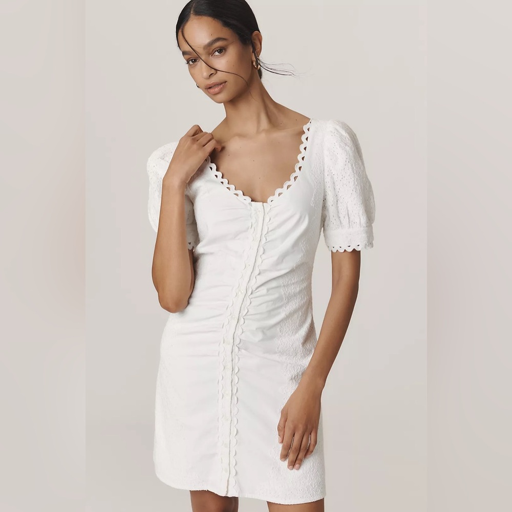 Anthropologie Forever That Girl Scoop-Neck Button Front Cotton Lace Dress Sz XXS